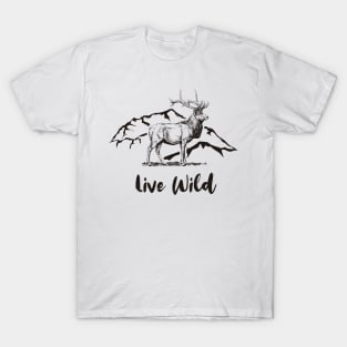 Bull Elk Standing "Live Wild" T-Shirt